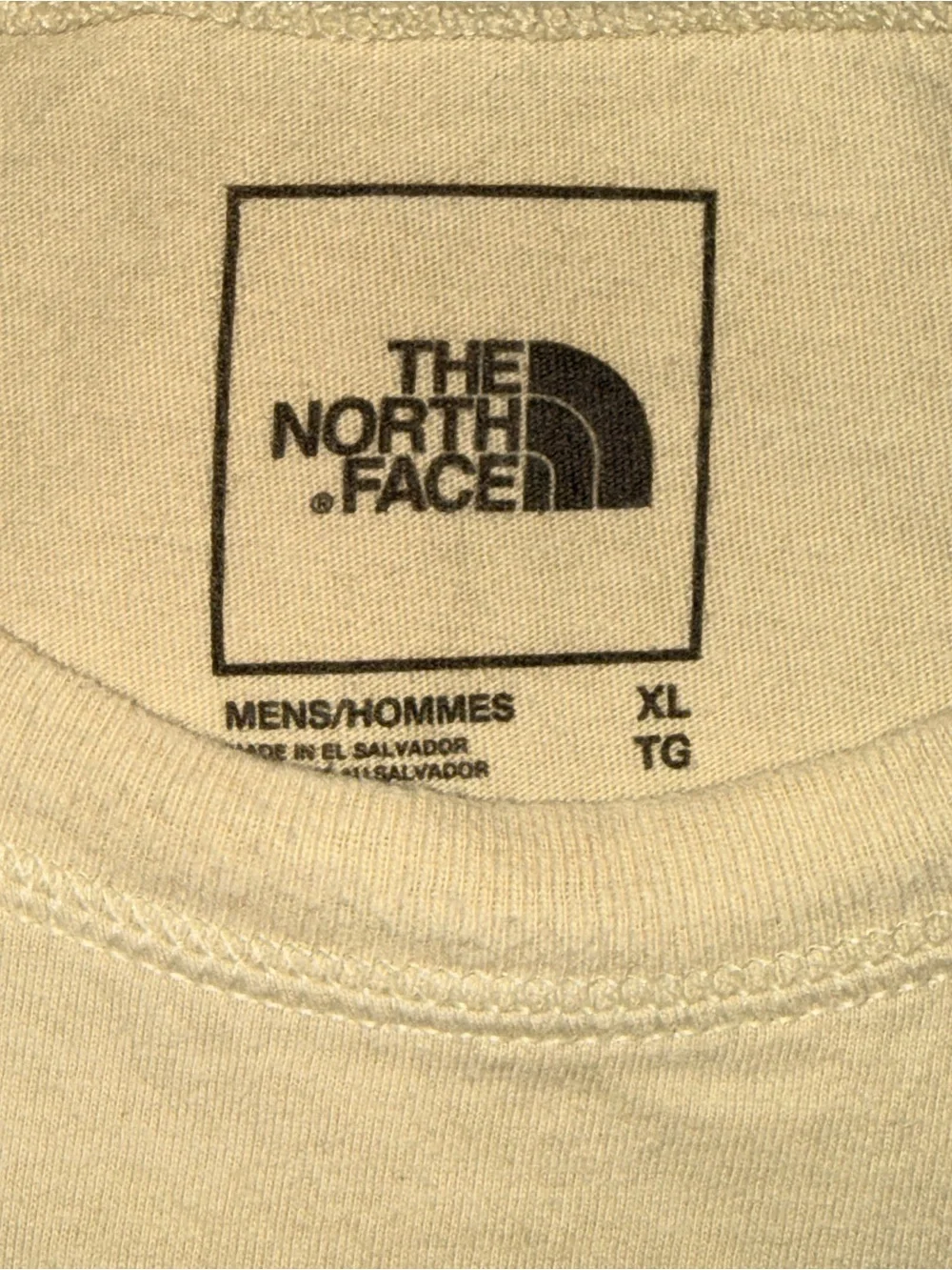 The North Face XL Short Sleeve Logo Tag T-shirt Tan Cream Cotton Retro EUC